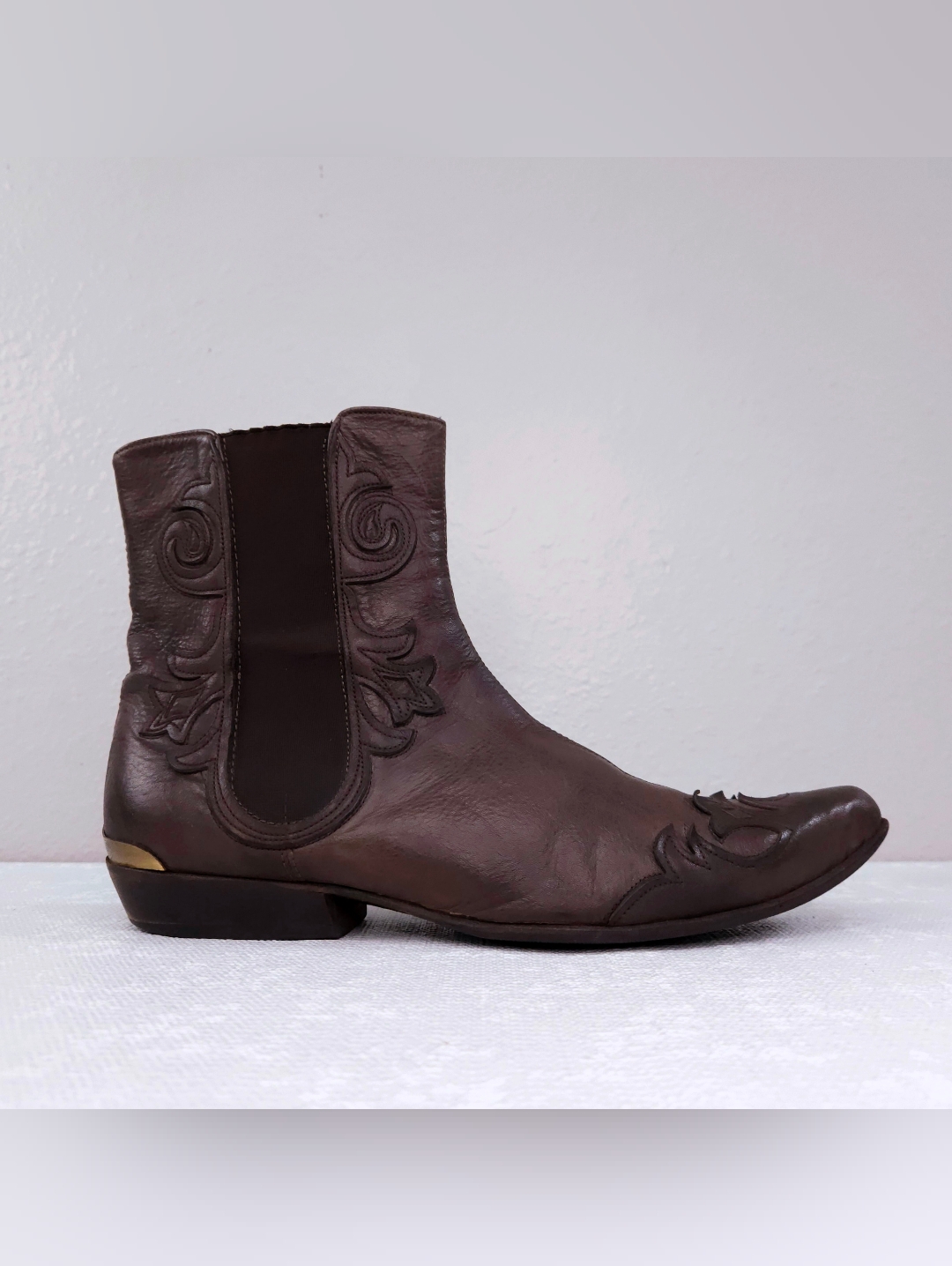 Just Cavalli Western Ankle Boots Us 12 Brown Leather Booties